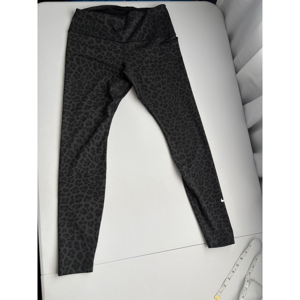 Nike Dri Fit Leopard Print Leggings Women's Size M Black Gray Athletic